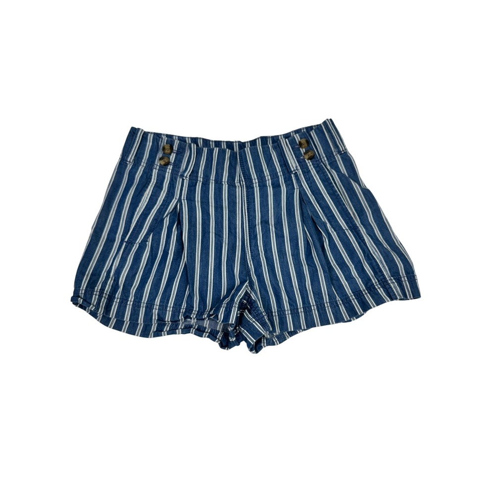 American Eagle Blue White Striped High Rise Nautical Shorts Size 6 100% Cotton